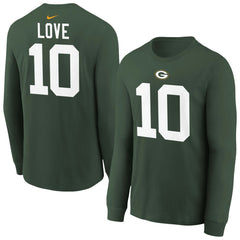 Green Bay Packers Nike Jordan Love  Youth Player Name & Number Long Sleeve T-Shirt