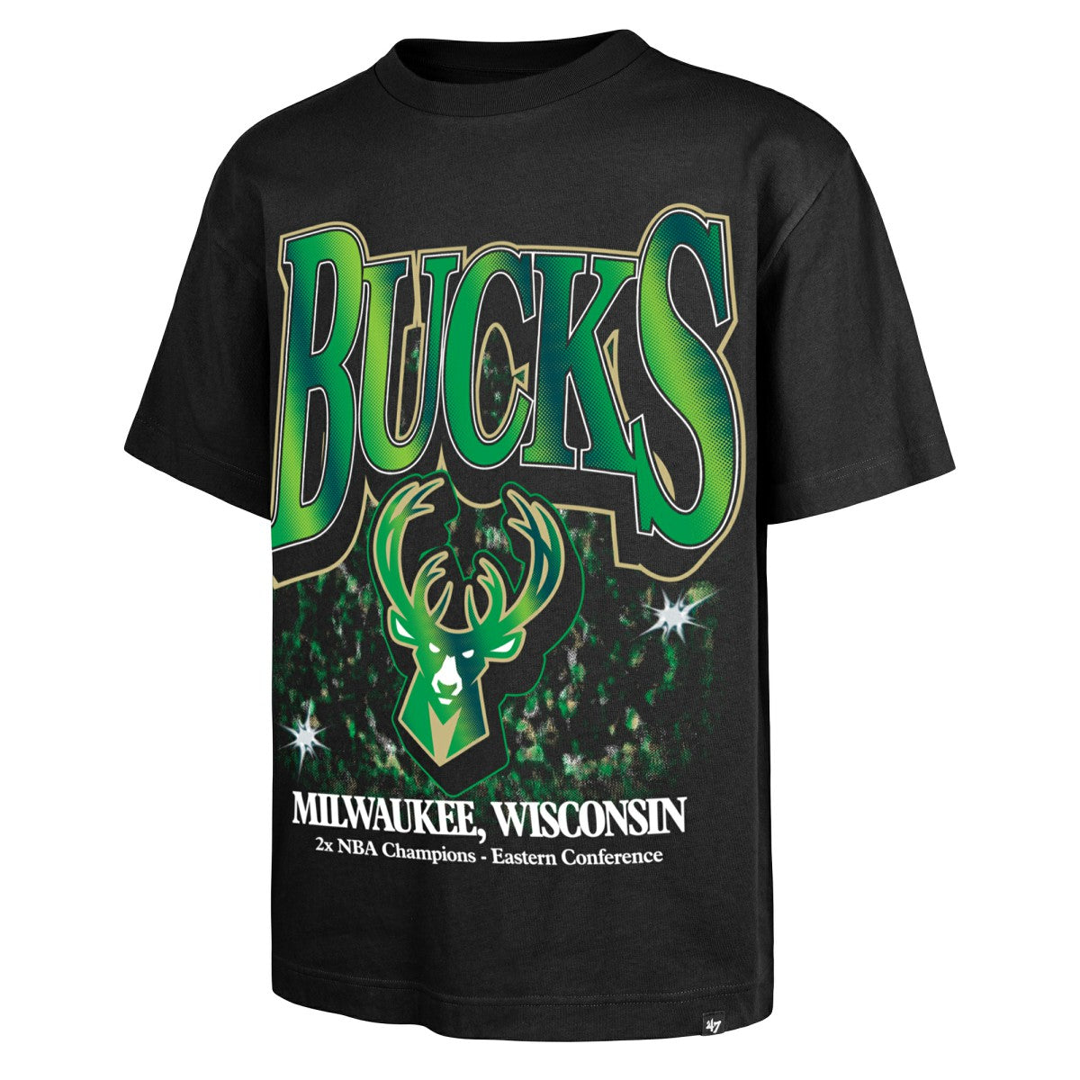 Milwaukee Bucks '47 Past Champs Collection Flashbulb Foundation T-Shirt For Sale