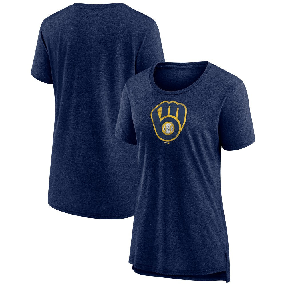 Milwaukee Brewers Women's Weathered Official Logo Tri-Blend T-Shirt | MLB Outlet