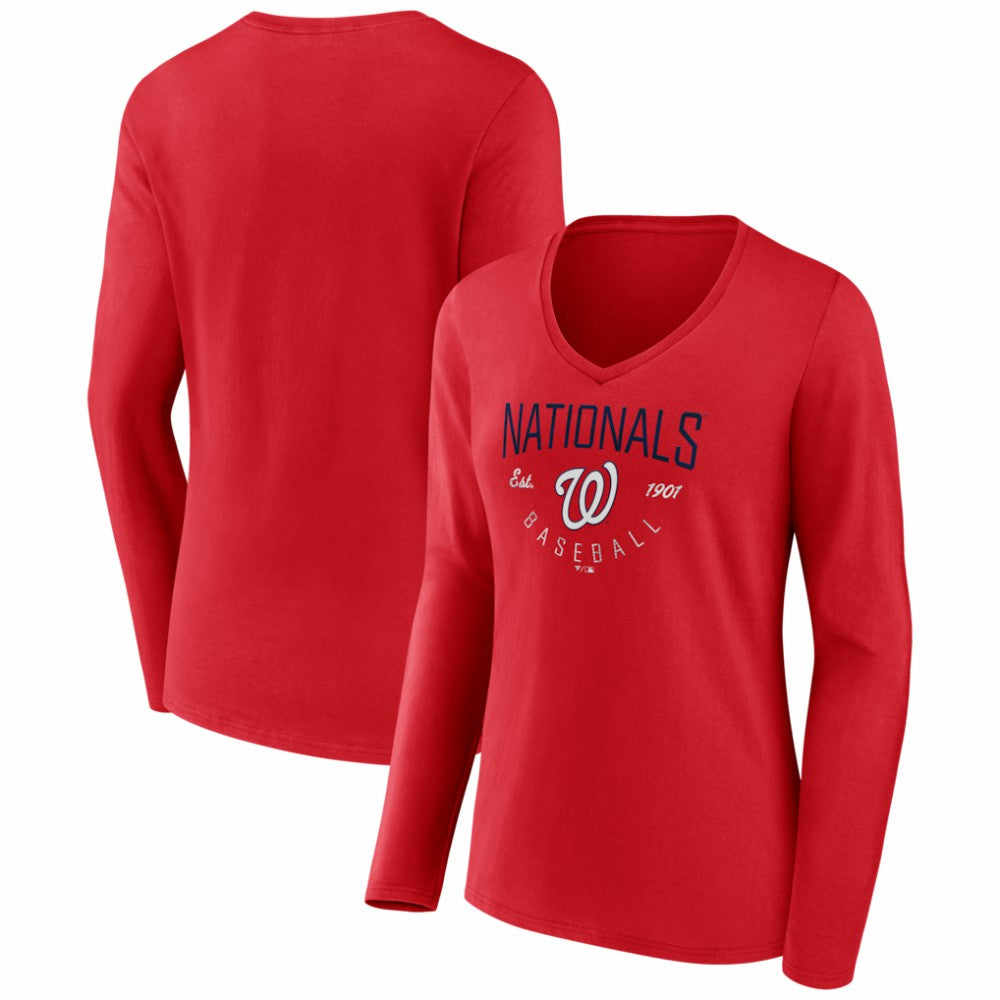 Washington Nationals Women's Live For It Long Sleeve V-Neck T-Shirt | MLB Outlet