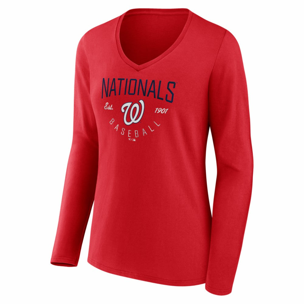 Washington Nationals Women's Live For It Long Sleeve V-Neck T-Shirt | MLB Outlet