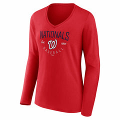 Washington Nationals Women's Live For It Long Sleeve V-Neck T-Shirt | MLB Outlet