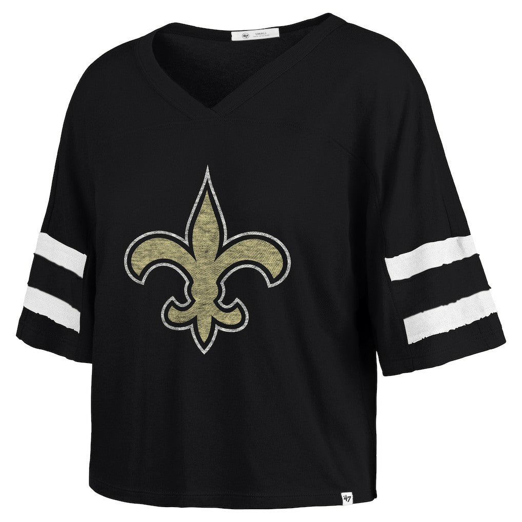 New Orleans Saints 47 brand '47 Women's Premier Scout Cropped V-Neck T-Shirt