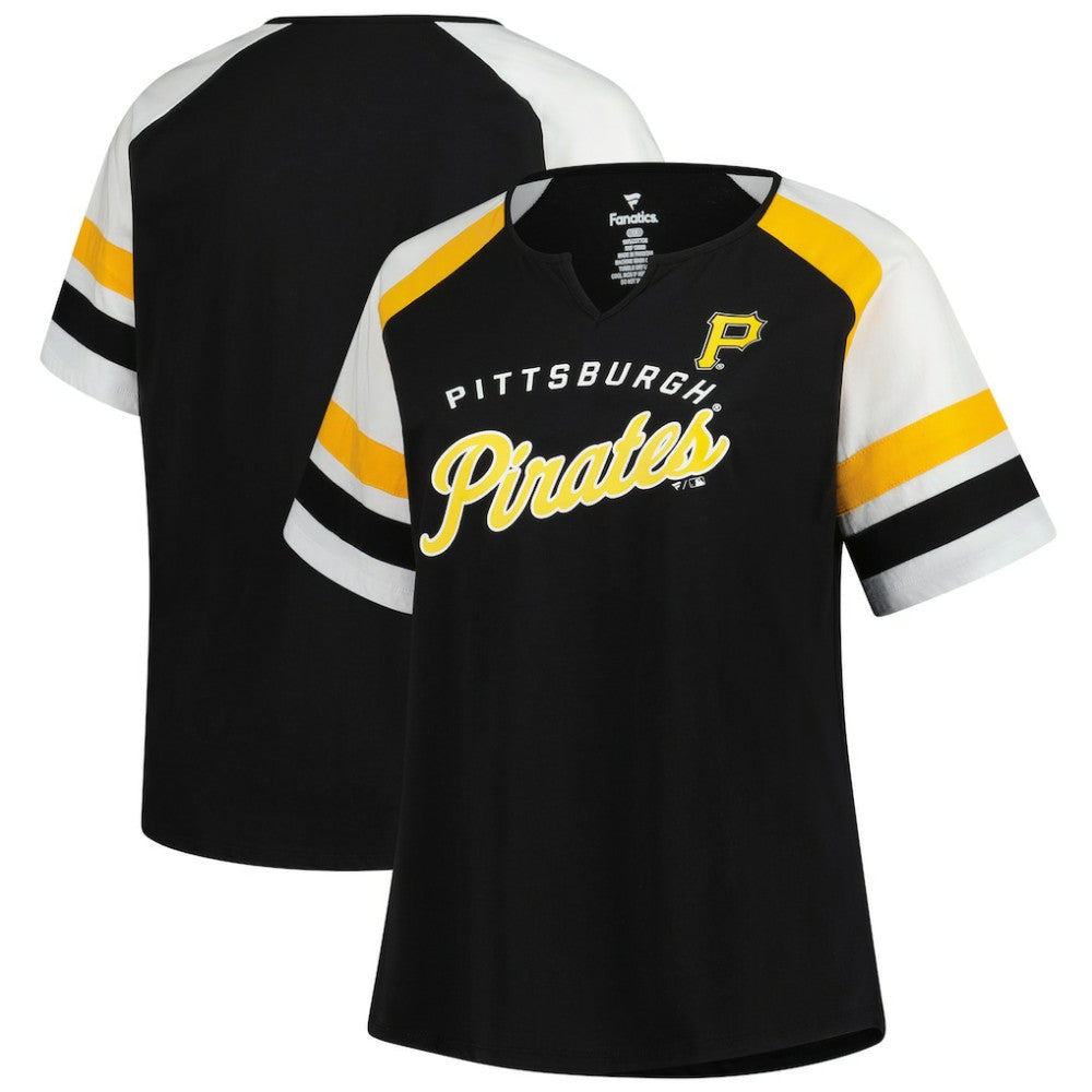 Pittsburgh Pirates Profile Women's Plus Sized Arched Notch Neck T-Shirt | MLB US