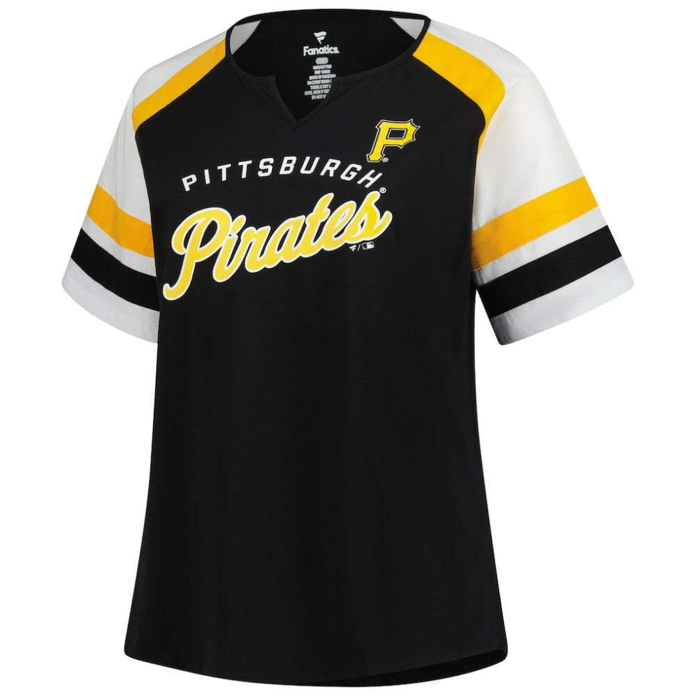Pittsburgh Pirates Profile Women's Plus Sized Arched Notch Neck T-Shirt | MLB US