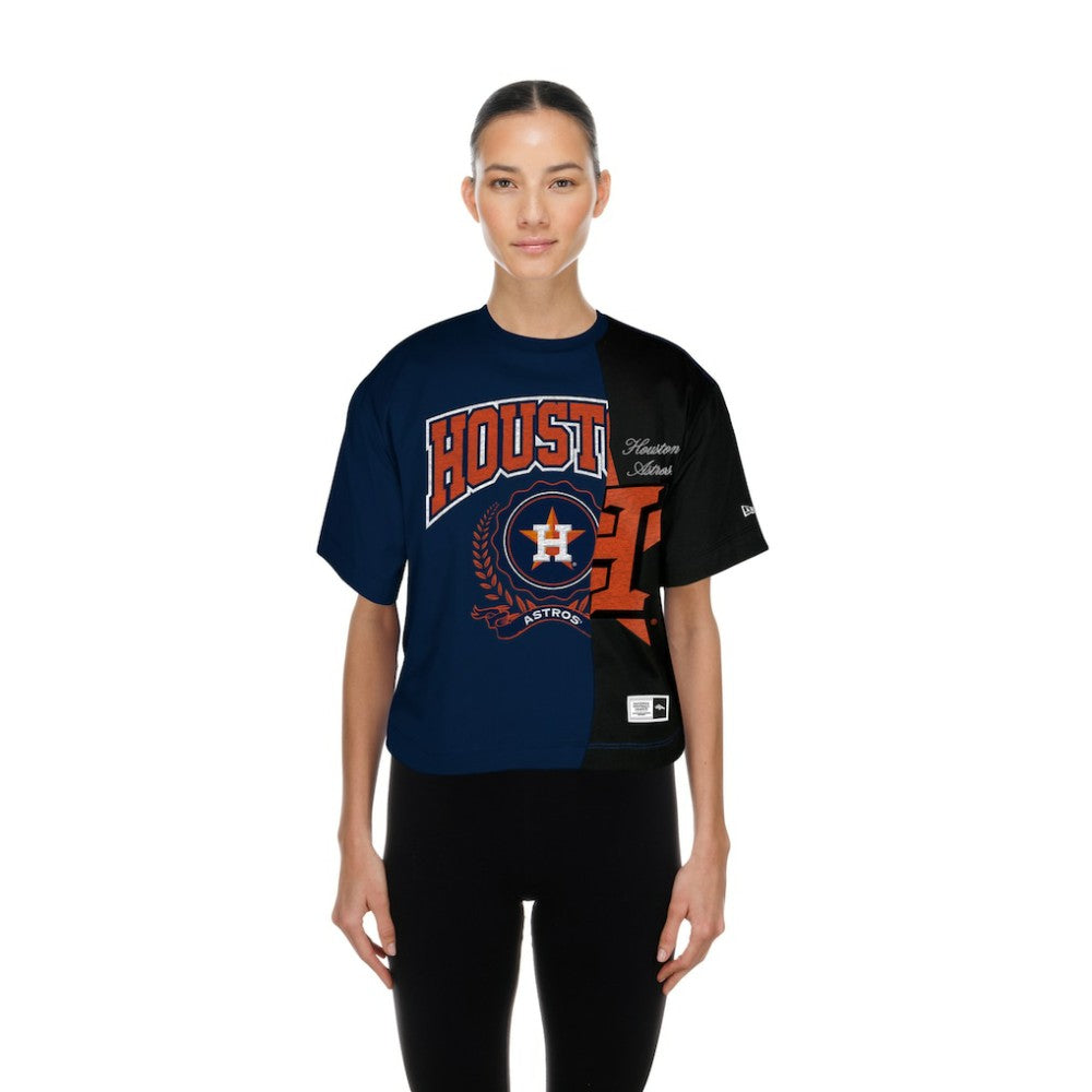 Houston Astros New Era Women's Upcycled Colorblocked Boxy Cropped T-Shirt | MLB New