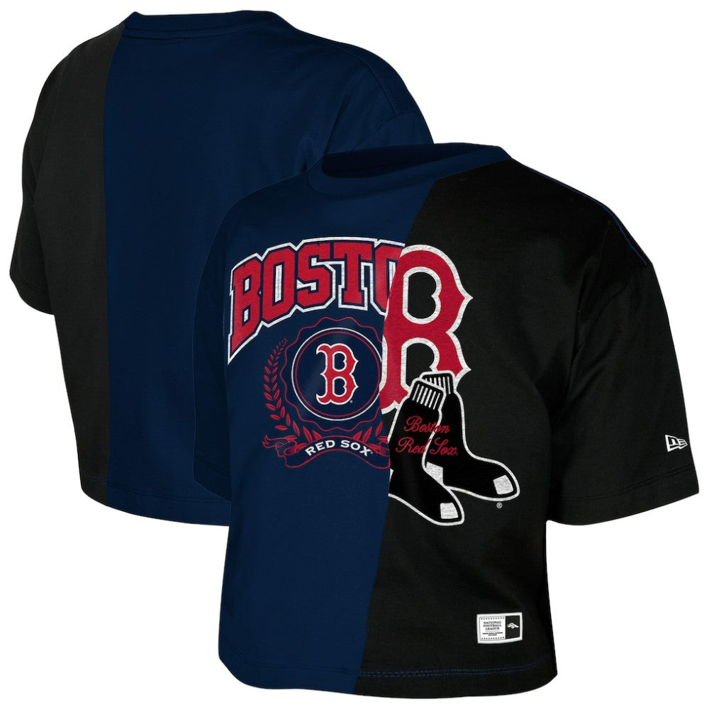 Boston Red Sox New Era Women's Upcycled Colorblocked Boxy Cropped T-Shirt | MLB Discount