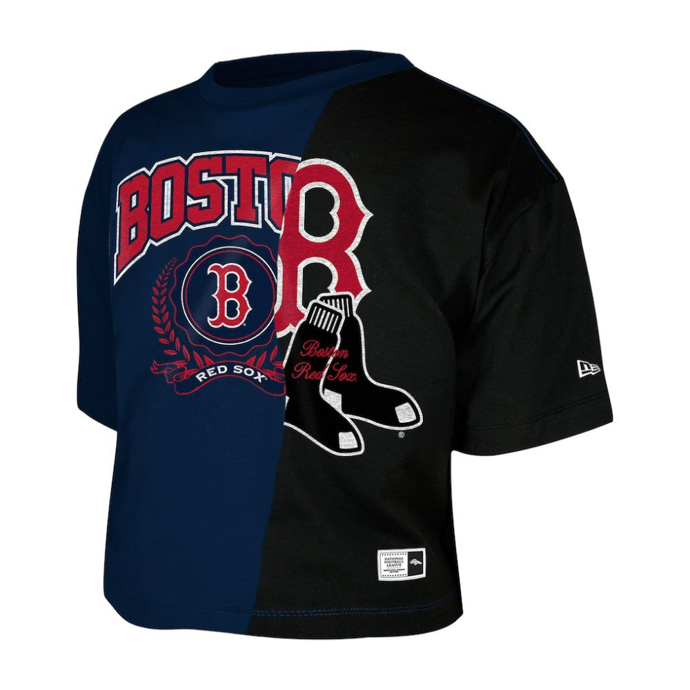 Boston Red Sox New Era Women's Upcycled Colorblocked Boxy Cropped T-Shirt | MLB Discount