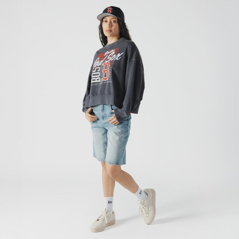 Boston Red Sox New Era Women's Boxy Mineral Wash Dolmen Sleeve Cropped Sweatshirt | MLB Outlet