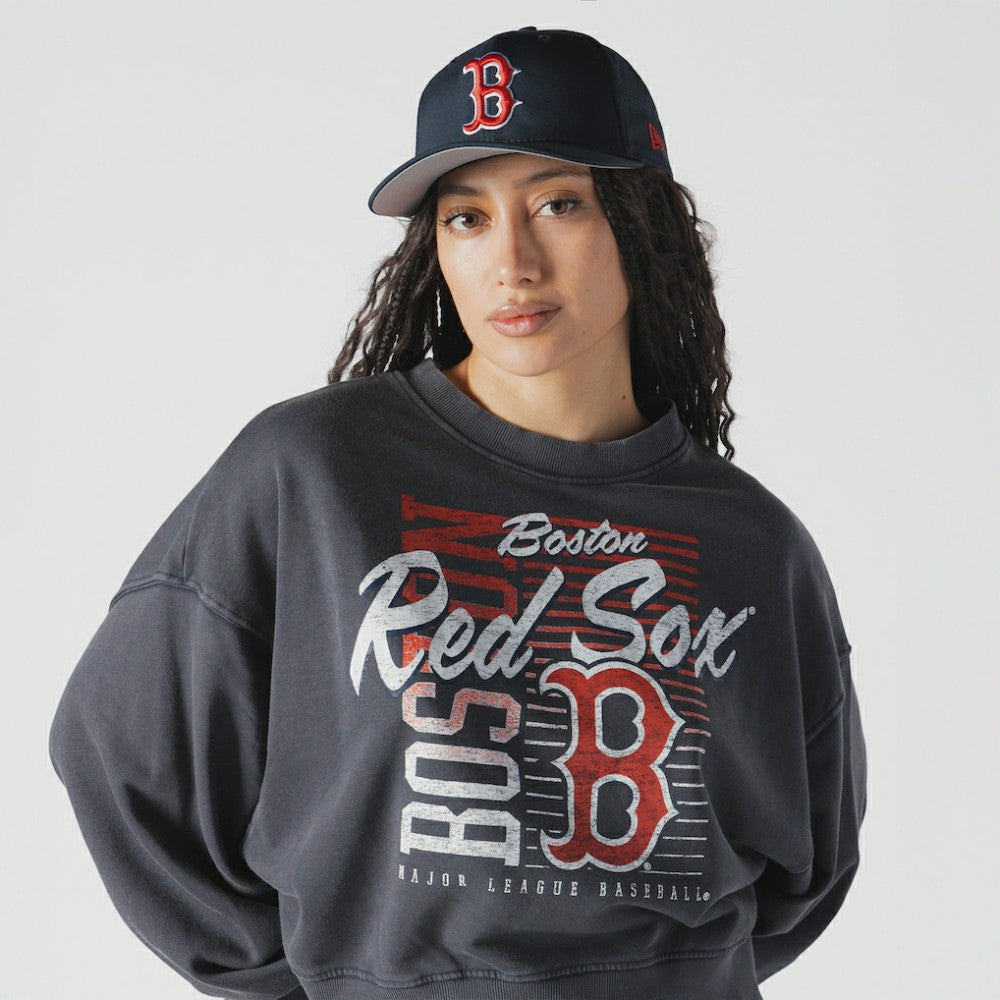 Boston Red Sox New Era Women's Boxy Mineral Wash Dolmen Sleeve Cropped Sweatshirt | MLB Outlet