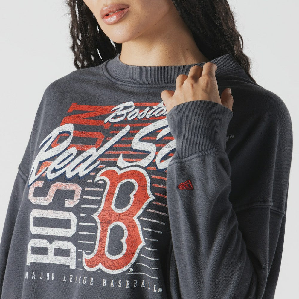 Boston Red Sox New Era Women's Boxy Mineral Wash Dolmen Sleeve Cropped Sweatshirt | MLB Outlet