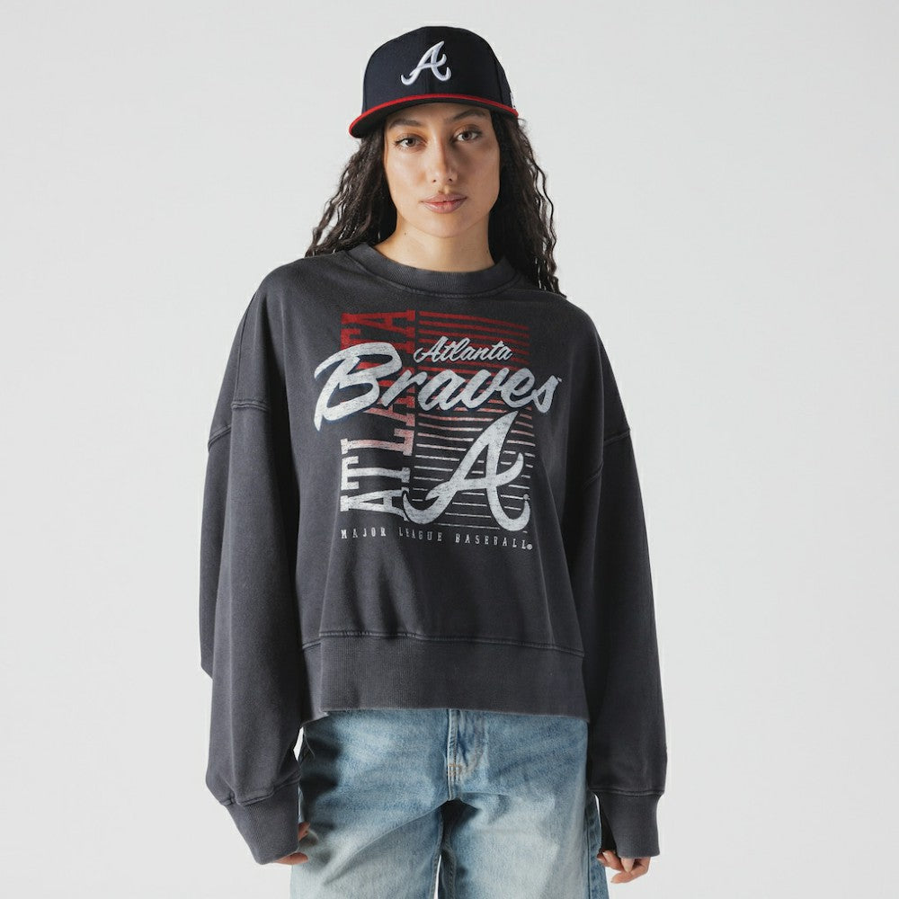 Atlanta Braves New Era Women's Boxy Mineral Wash Dolmen Sleeve Cropped Sweatshirt | MLB Online