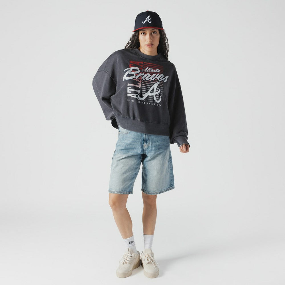 Atlanta Braves New Era Women's Boxy Mineral Wash Dolmen Sleeve Cropped Sweatshirt | MLB Online