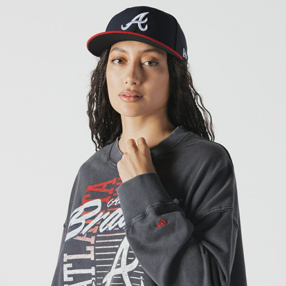Atlanta Braves New Era Women's Boxy Mineral Wash Dolmen Sleeve Cropped Sweatshirt | MLB Online