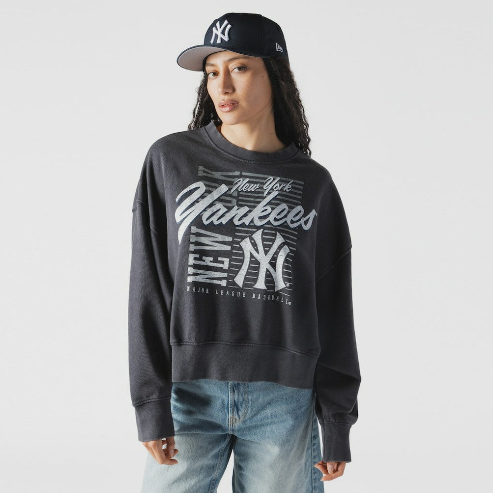 New York Yankees New Era Women's Boxy Mineral Wash Dolmen Sleeve Cropped Sweatshirt | MLB On Sale