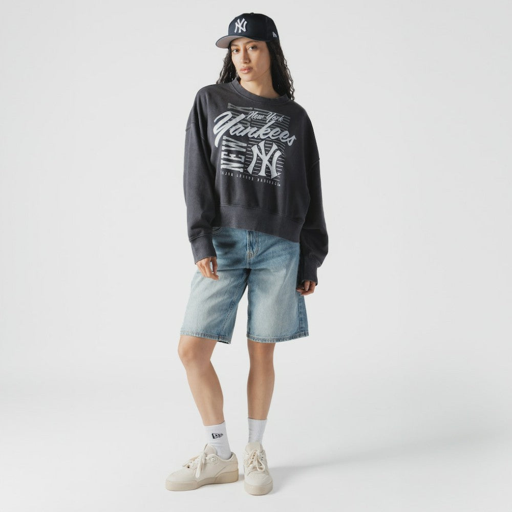 New York Yankees New Era Women's Boxy Mineral Wash Dolmen Sleeve Cropped Sweatshirt | MLB On Sale