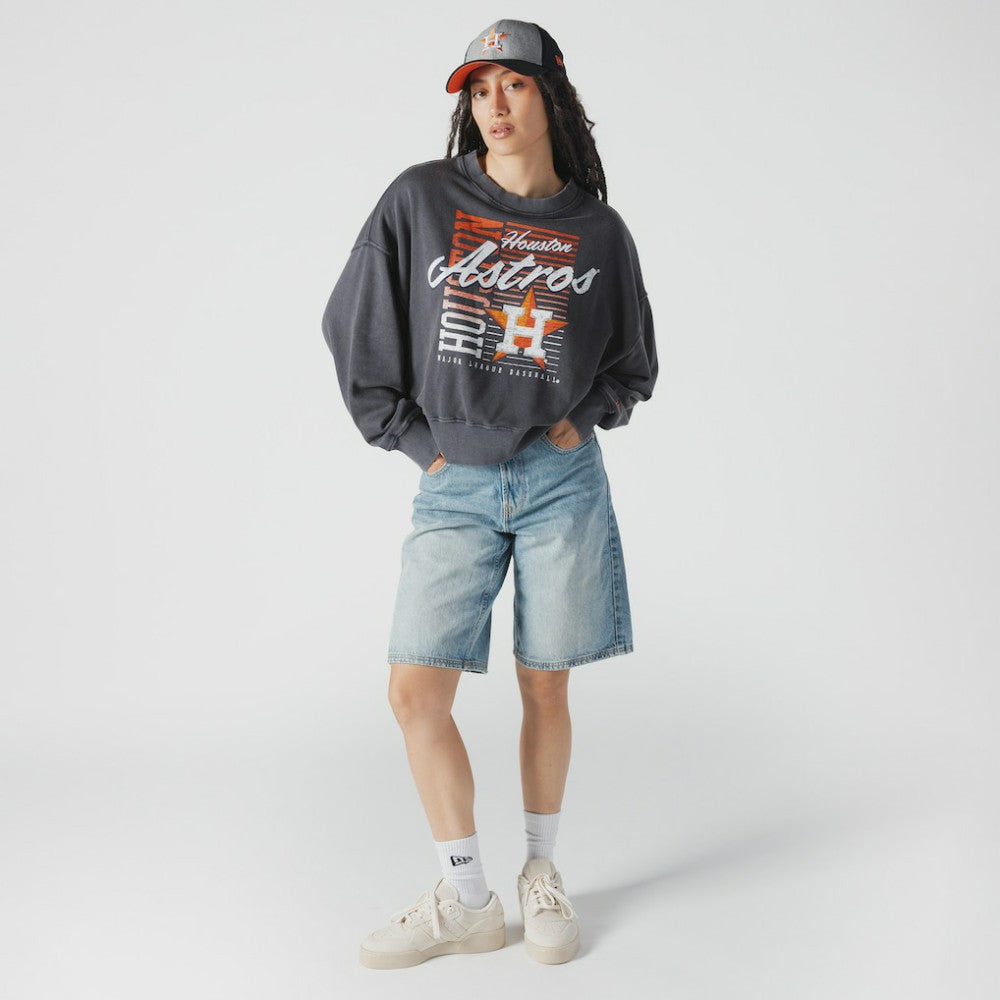 Houston Astros New Era Women's Boxy Mineral Wash Dolmen Sleeve Cropped Sweatshirt | MLB US