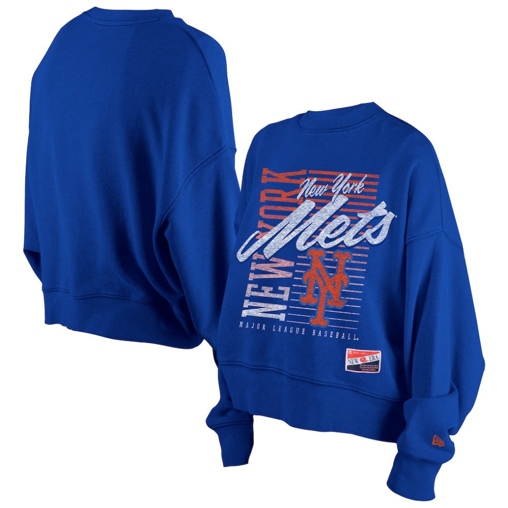 New York Mets New Era Women's Boxy Mineral Wash Dolmen Sleeve Cropped Sweatshirt | MLB On Sale