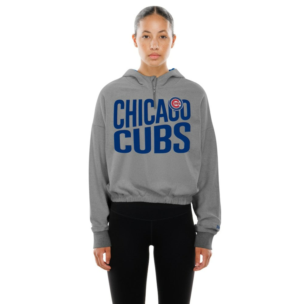 Chicago Cubs New Era Women's Reversed Out French Terry Quarter-Zip Banded Crop Hoodie | MLB Online