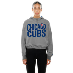 Chicago Cubs New Era Women's Reversed Out French Terry Quarter-Zip Banded Crop Hoodie | MLB Online