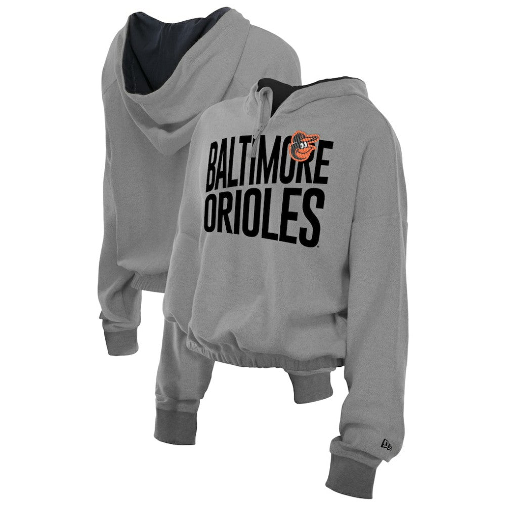 Baltimore Orioles New Era Women's Reversed Out French Terry Quarter-Zip Banded Crop Hoodie | MLB Outlet