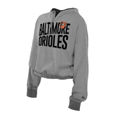 Baltimore Orioles New Era Women's Reversed Out French Terry Quarter-Zip Banded Crop Hoodie | MLB Outlet