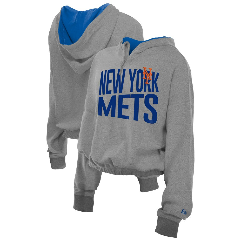 New York Mets New Era Women's Reversed Out French Terry Quarter-Zip Banded Crop Hoodie | MLB Outlet