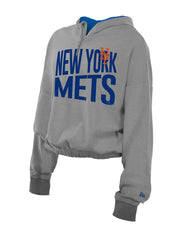 New York Mets New Era Women's Reversed Out French Terry Quarter-Zip Banded Crop Hoodie | MLB Outlet