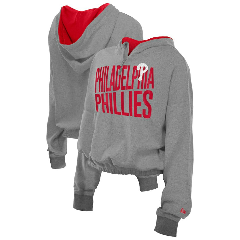 Philadelphia Phillies New Era Women's Reversed Out French Terry Quarter-Zip Banded Crop Hoodie | MLB New