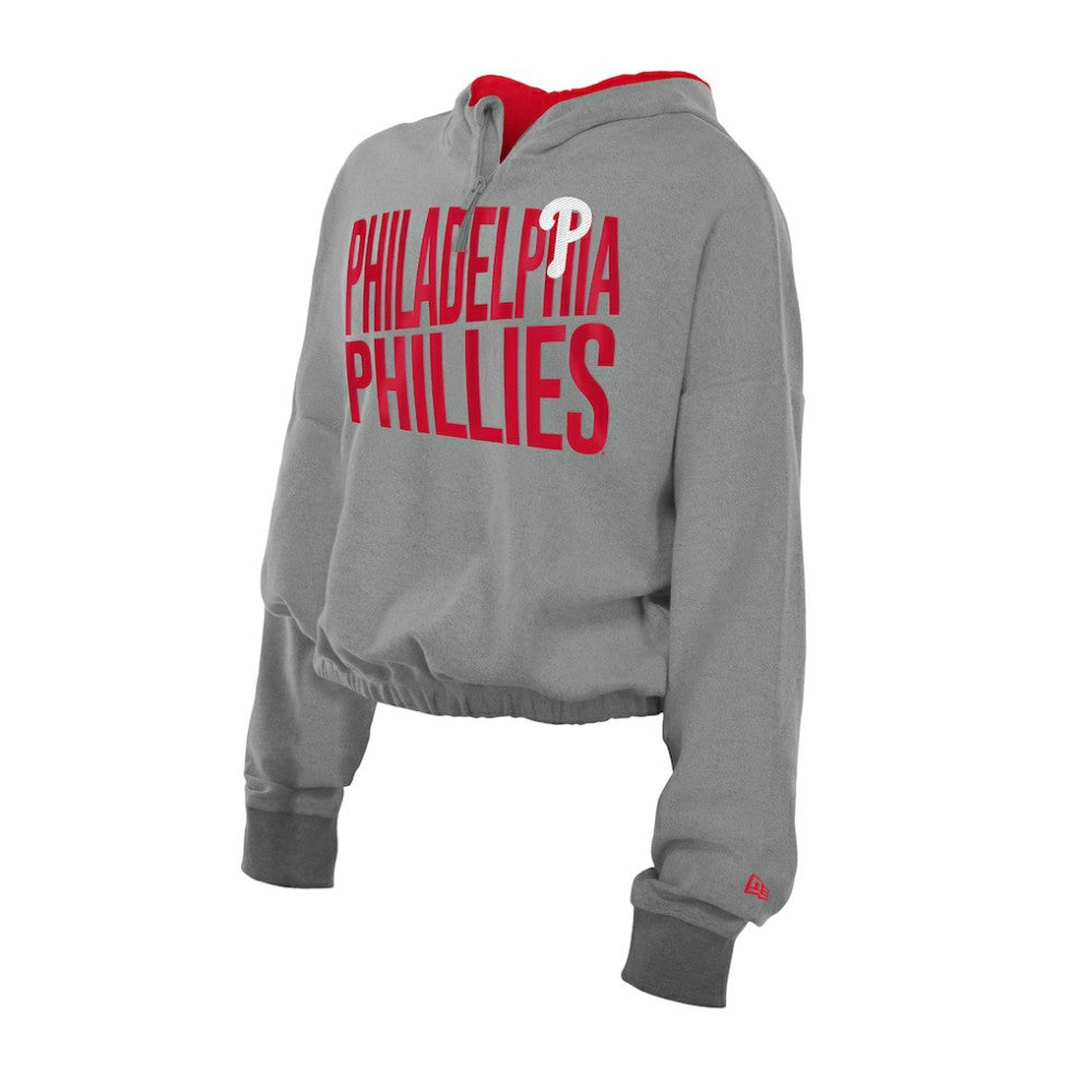 Philadelphia Phillies New Era Women's Reversed Out French Terry Quarter-Zip Banded Crop Hoodie | MLB New