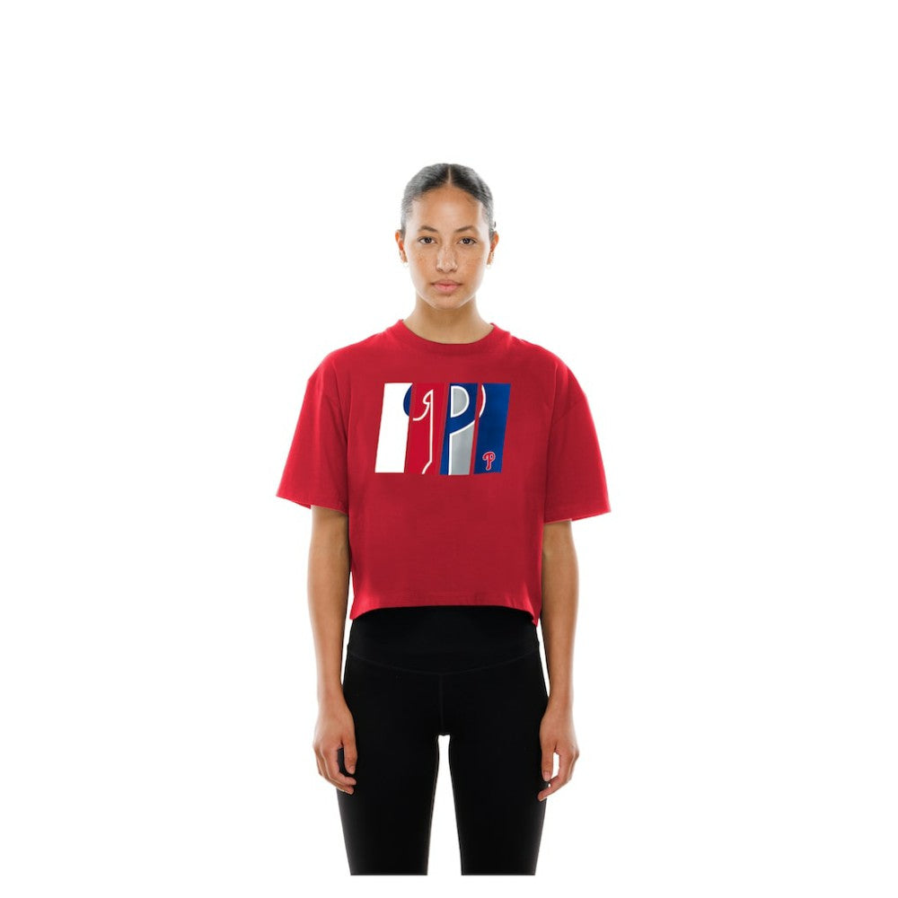 Philadelphia Phillies New Era Women's Boxy Foil Logo T-Shirt | MLB US
