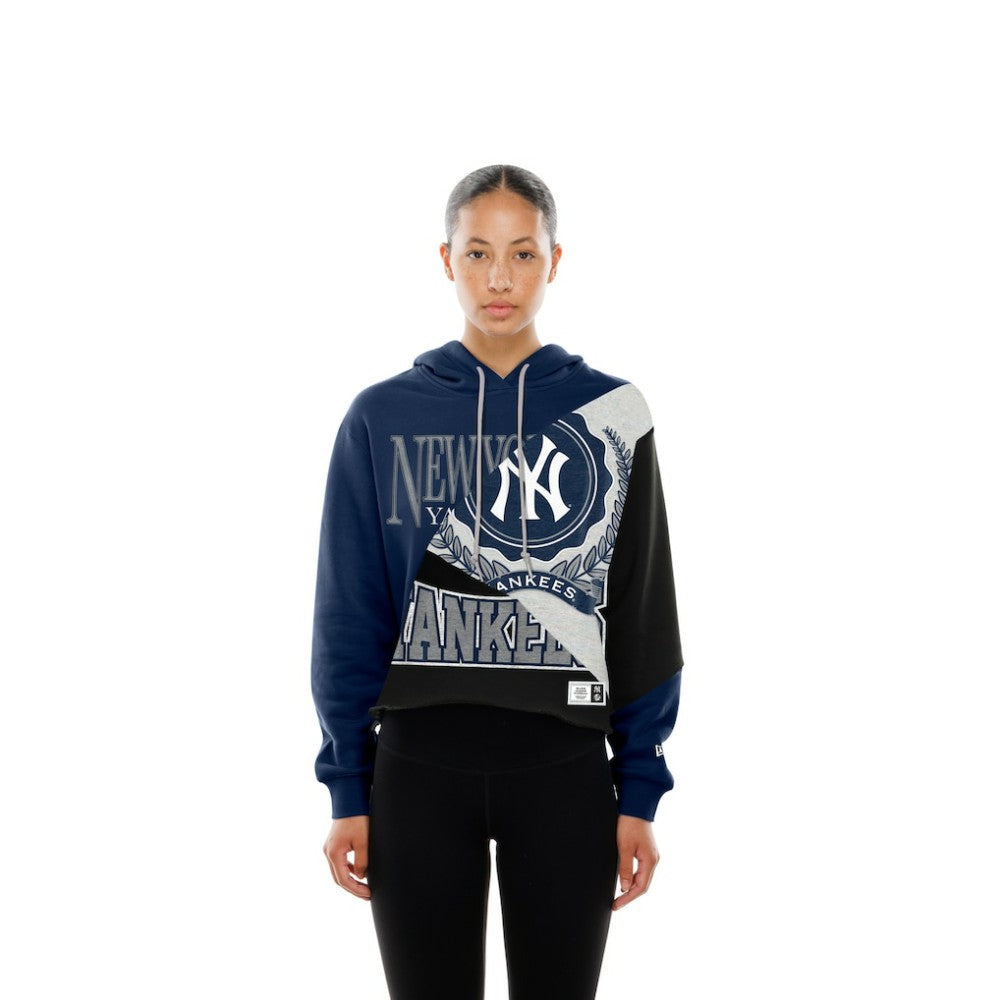 New York Yankees New Era Women's Upcycled Color Block Cropped Boxy Hoodie | MLB Online