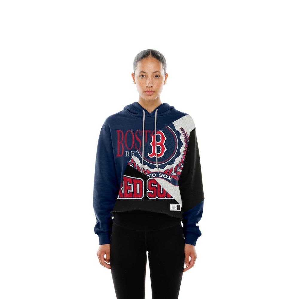 Boston Red Sox New Era Women's Upcycled Color Block Cropped Boxy Hoodie | MLB Sale