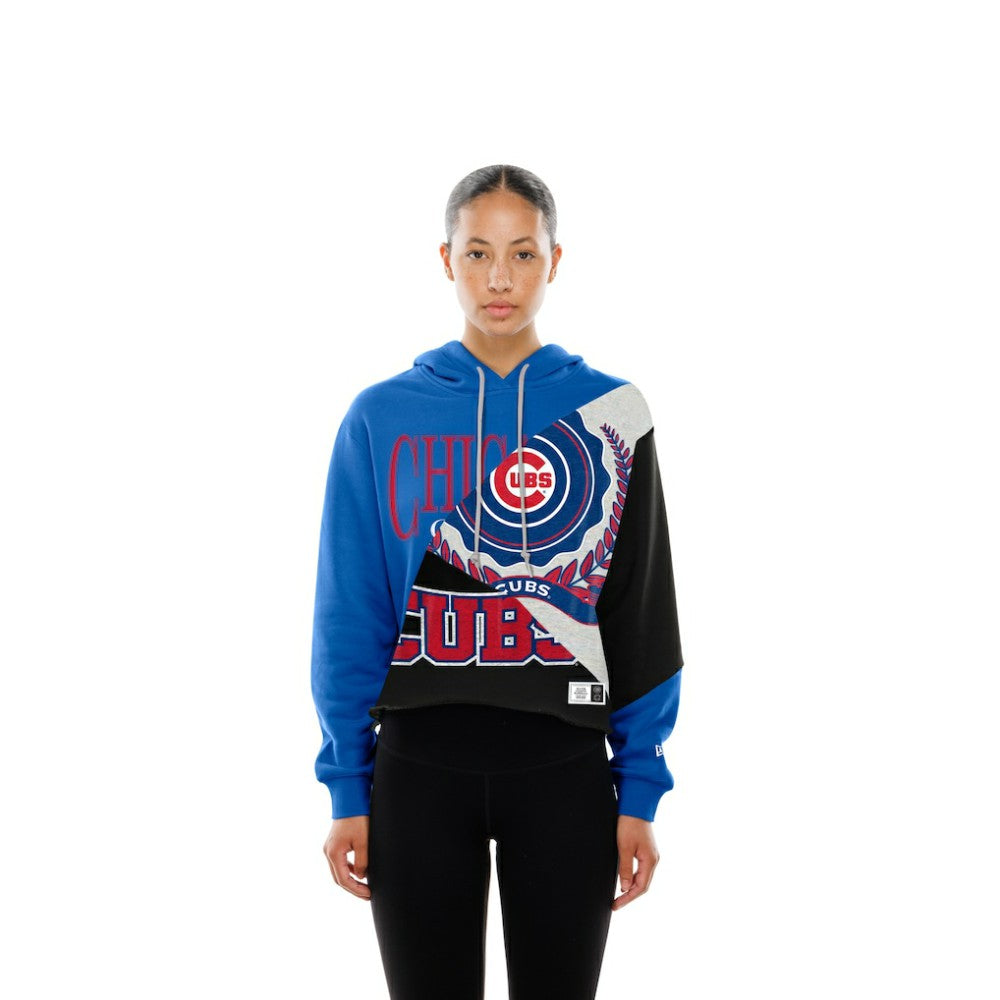 Chicago Cubs New Era Women's Upcycled Color Block Cropped Boxy Hoodie | MLB On Sale
