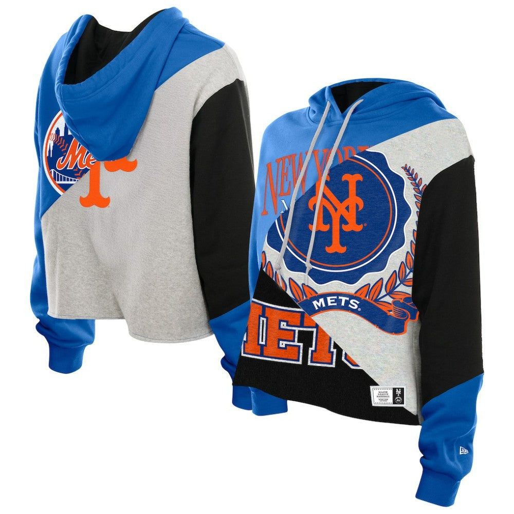 New York Mets New Era Women's Upcycled Color Block Cropped Boxy Hoodie | MLB New