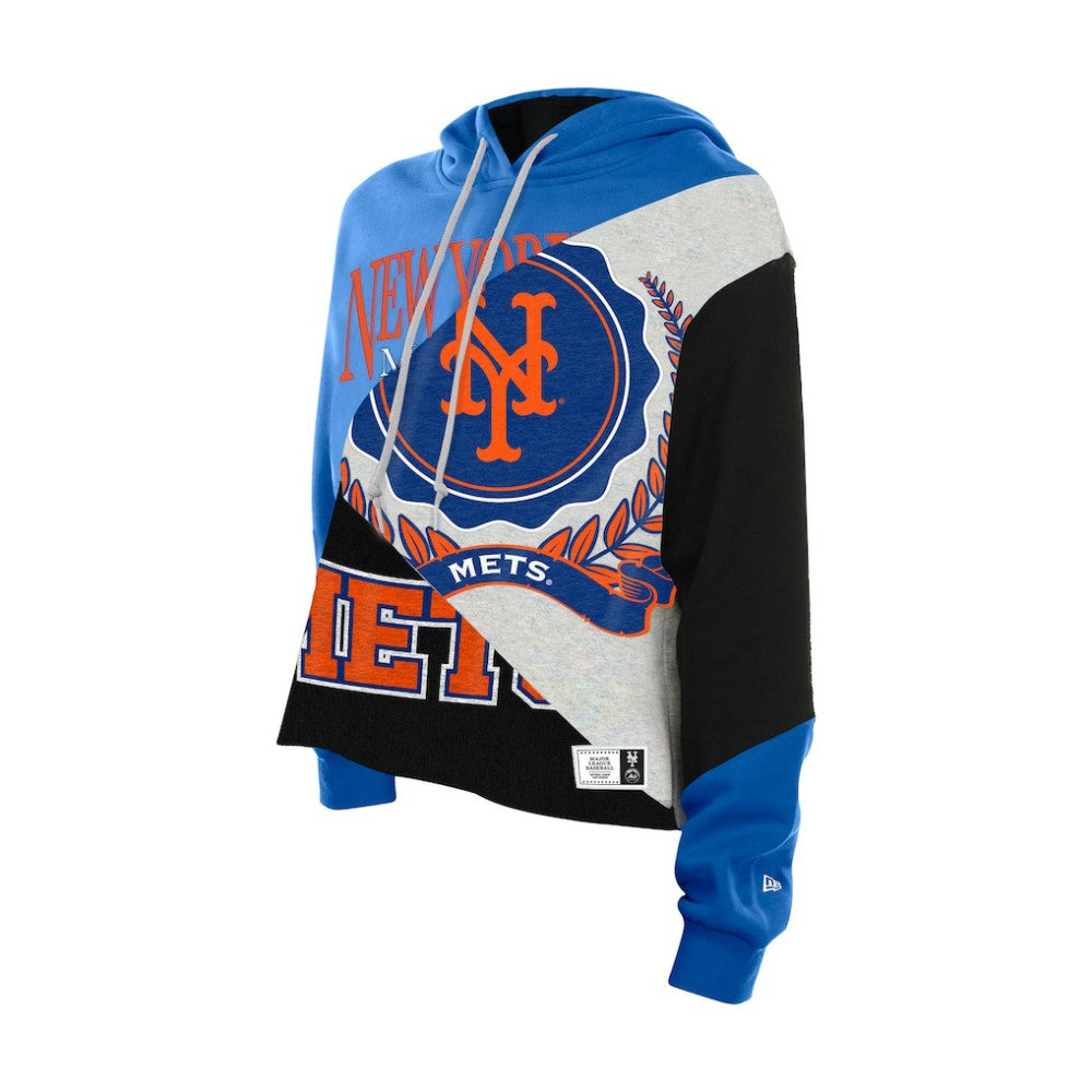 New York Mets New Era Women's Upcycled Color Block Cropped Boxy Hoodie | MLB New