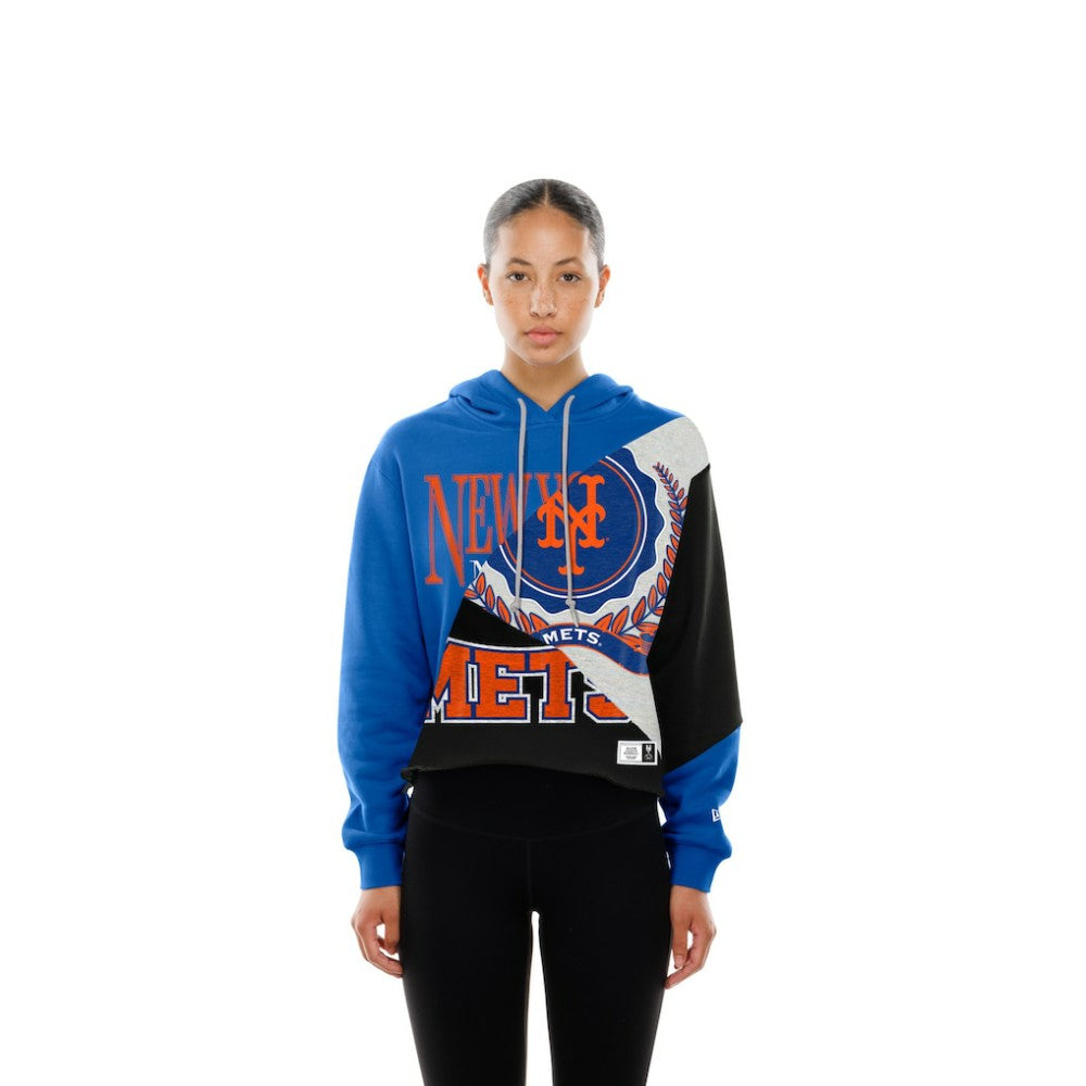 New York Mets New Era Women's Upcycled Color Block Cropped Boxy Hoodie | MLB New