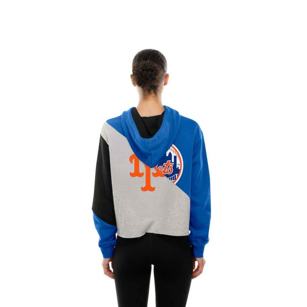 New York Mets New Era Women's Upcycled Color Block Cropped Boxy Hoodie | MLB New
