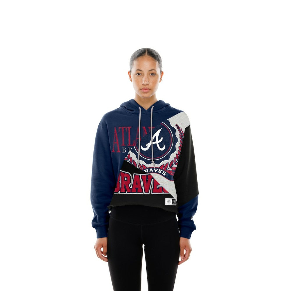 Atlanta Braves New Era Women's Upcycled Color Block Cropped Boxy Hoodie | MLB US