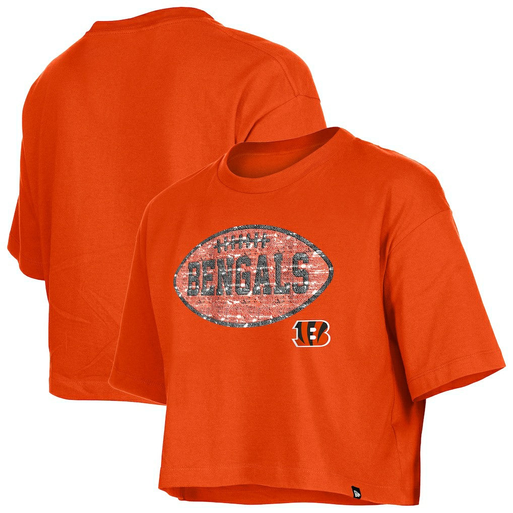 Cincinnati Bengals New Era Girl's Flip Sequin Boxy T-Shirt