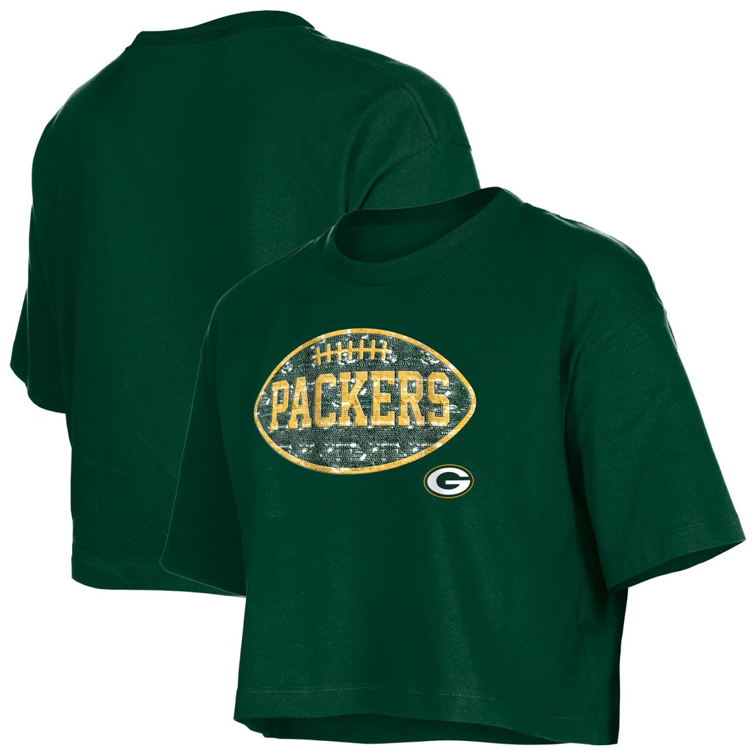 Green Bay Packers New Era Girl's Flip Sequin Boxy T-Shirt