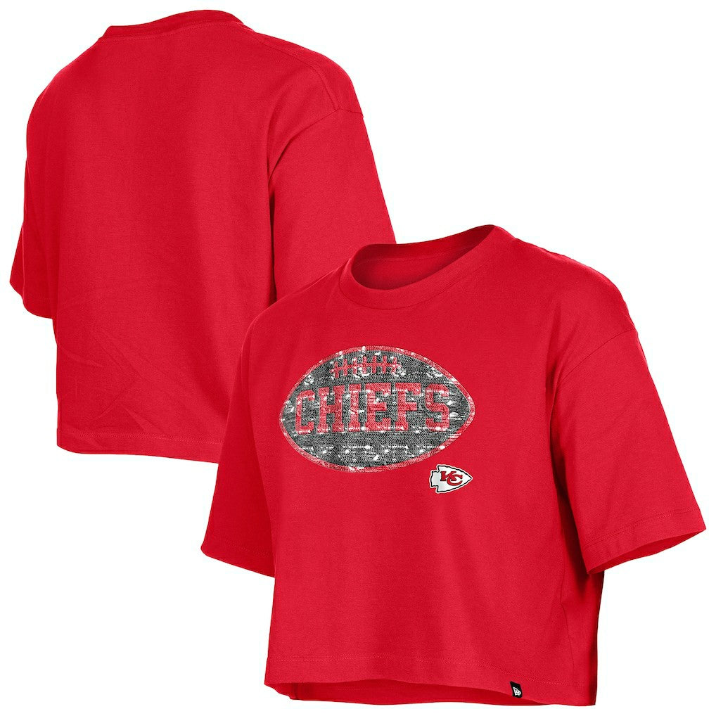 Kansas City Chiefs New Era Girl's Flip Sequin Boxy T-Shirt