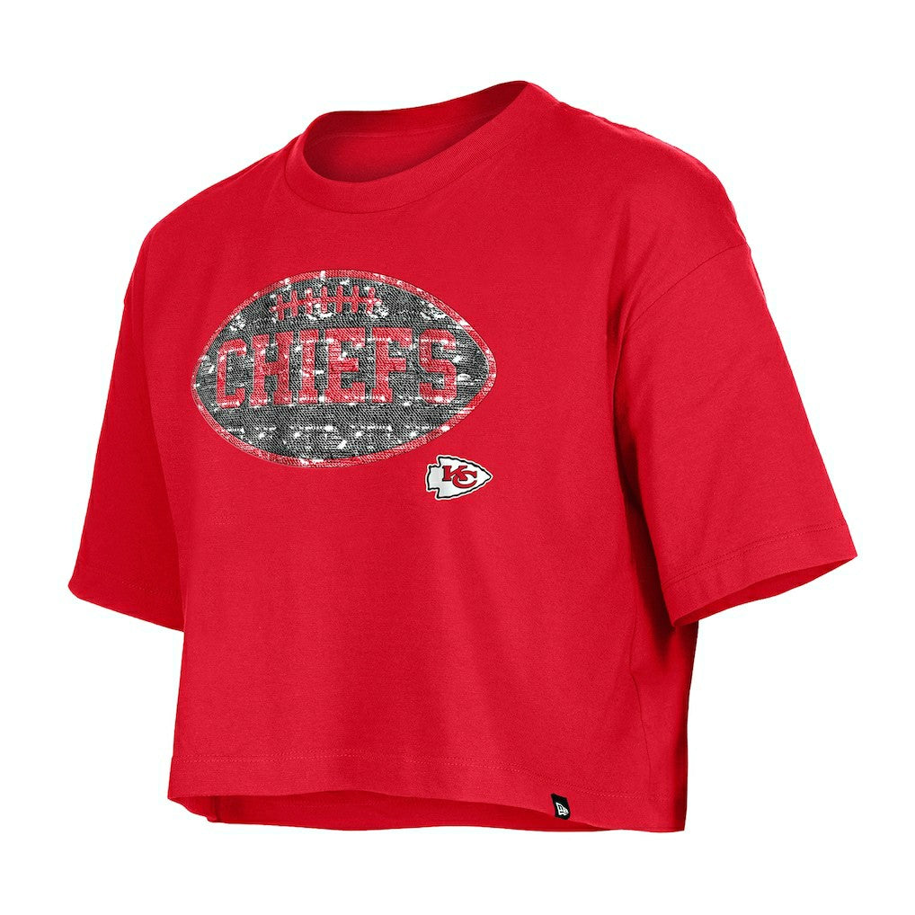 Kansas City Chiefs New Era Girl's Flip Sequin Boxy T-Shirt