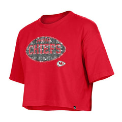 Kansas City Chiefs New Era Girl's Flip Sequin Boxy T-Shirt