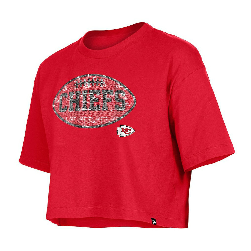 Kansas City Chiefs New Era Girl's Flip Sequin Boxy T-Shirt