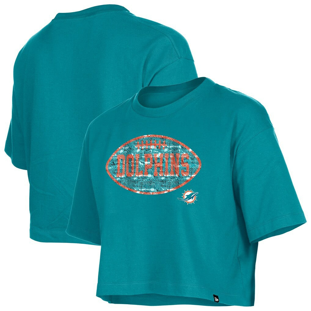 Miami Dolphins New Era Girl's Flip Sequin Boxy T-Shirt