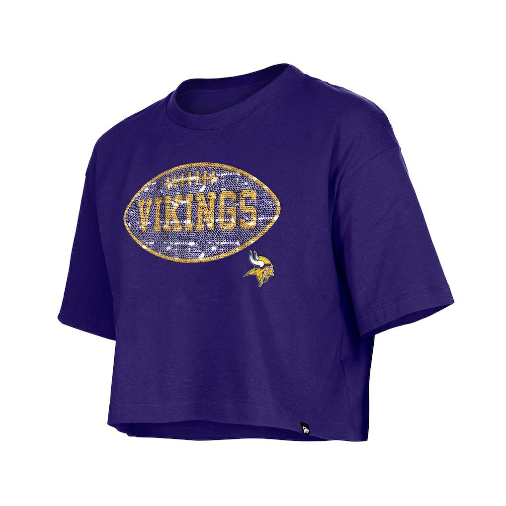Minnesota Vikings New Era Girl's Flip Sequin Boxy T-Shirt
