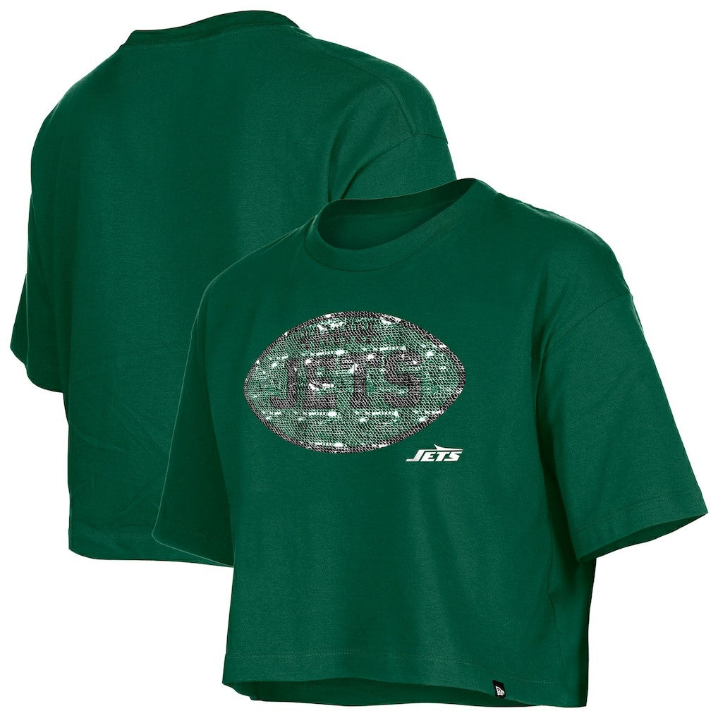 New York Jets New Era Girl's Flip Sequin Boxy T-Shirt