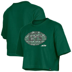 New York Jets New Era Girl's Flip Sequin Boxy T-Shirt
