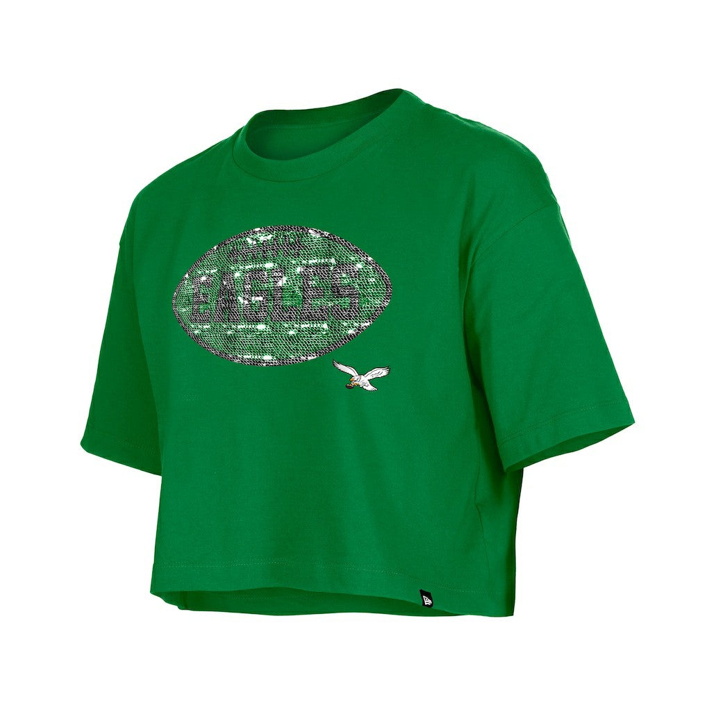 Philadelphia Eagles New Era Girl's Flip Sequin Boxy T-Shirt